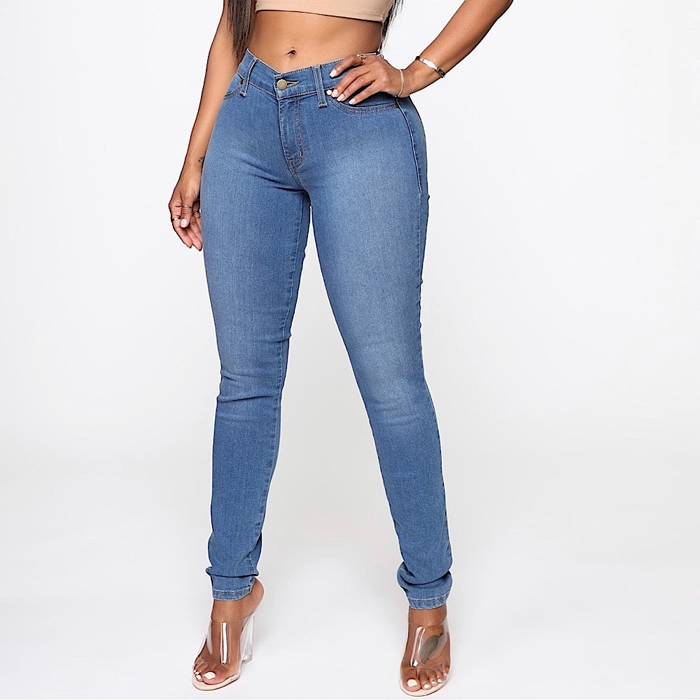 Mid Rise Skinny Jeans - Medium Blue Wash